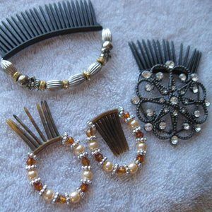 4 Scunci Bendini Clips Set Bend Slide Snap Diamonds Beaded Conair Hair Comb Pin